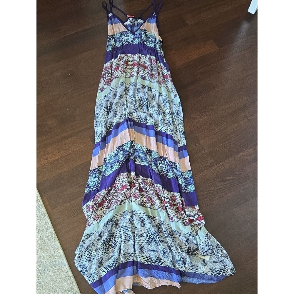 Striped Multi-Print Maxi Dress in Purple and Cream